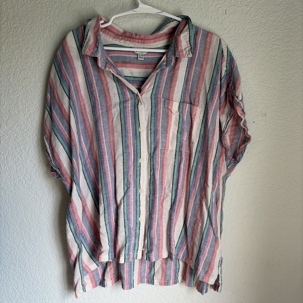 Orvis Linen Blend Striped Nautical Button Down Vacay Shirt Women's Size Xxl - Picture 1 of 6